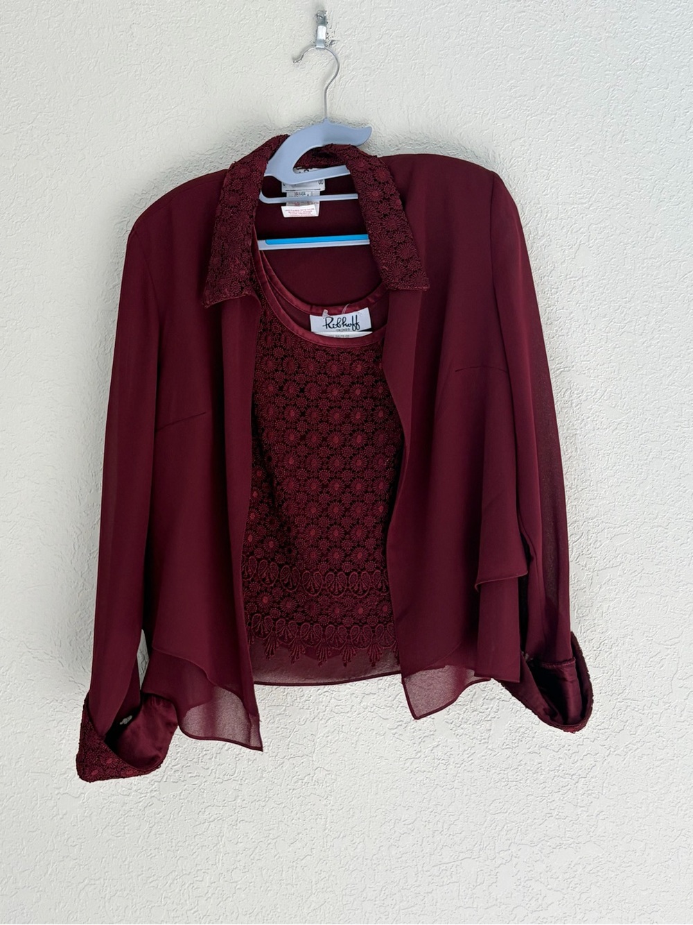 Renuar Women's Deep Burgundy Lace Overlay Blouse Set